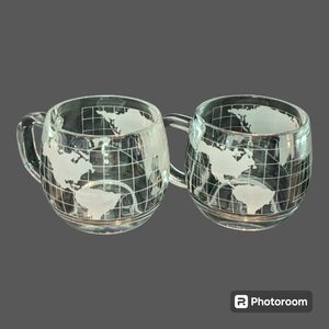 Lot Of 2 Vintage Nestle Nescafe World Globe Coffee Mugs Cups Frosted Map 1970's